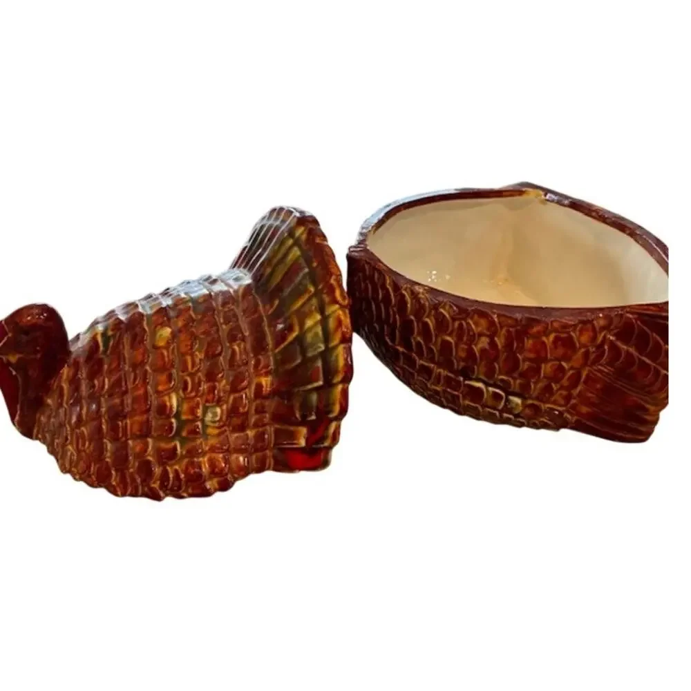 Vintage Ceramic Turkey Candy Box Trinket‎ Box Hand Painted